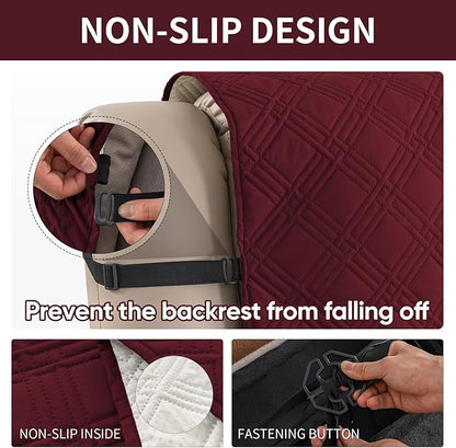 Easehomey 100% Waterproof Recliner Chair Covers, Non Slip Dog Chair Cover Furniture Protector Washable Chair Cover with Pocket, Elastic Straps for Kids,Pets,Dogs (Wine Red, 23.6")