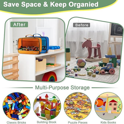 4 PCS Toys Storage Bag, Classic Bricks Building Set Storage Bag, Travel Case for Building Toys, Puzzles,X Large Size