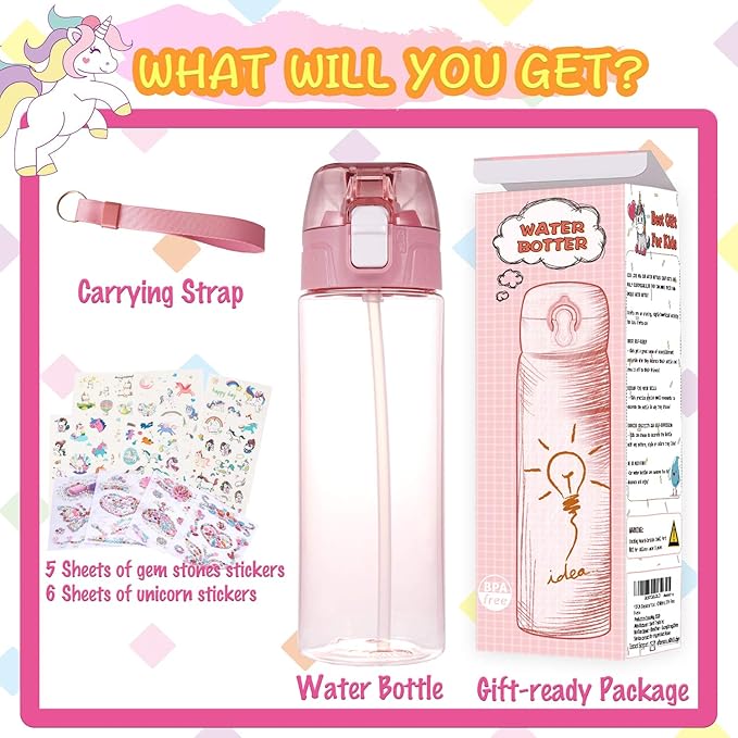 Y YOFUN Decorate Your Own Water Bottle with Tons of Glitter Gem & Unicorn Stickers, BPA Free Tritan Material, 20 oz, Kids Craft Kit & DIY Art, Gift for Girl Age 4 5 6 7 8 9 10 Years Old