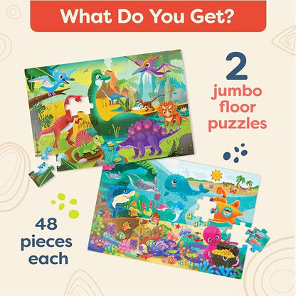B. toys- Gigantic Jigsaw 2-Pack - Sea & Dinosaurs- 48-Piece Floor Puzzles – 2 Puzzles, Ocean & Dinos – Large 2 x 3 Feet Jigsaw Puzzles for Kids – Educational & Developmental Toys – 3 Years +