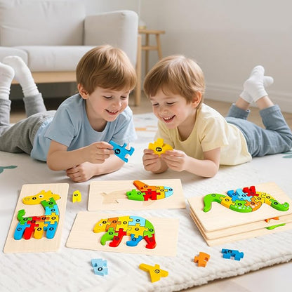 9 Pieces Montessori Wooden Puzzles for Toddlers - Jigsaw Puzzles in Gift Box, Educational Learning Toys for 3-5 Year Old Boys & Girls, Fine Motor Skills, Kids Puzzles Ages 3-5