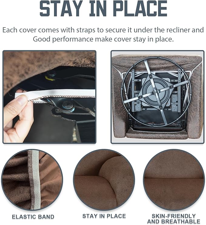 Recliner Chair Covers Leather Like, 4 Pieces Lazy Boy Recliner Cover, Furniture Protector - Washable Soft Sofa Slipcover for Pets Kids (Brown)