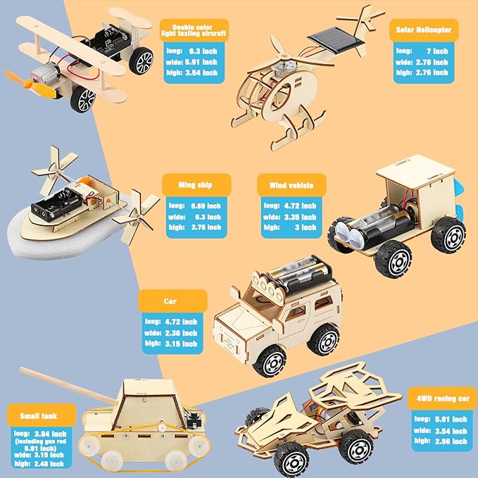 Chivao 7 in 1 Stem Kit Wood Projects for Kids to Build 3D Wooden Stem Building Kit Puzzles Mechanical Car Educational Science Models Building Toys for Kids 8 9 10 11 12 Year Old