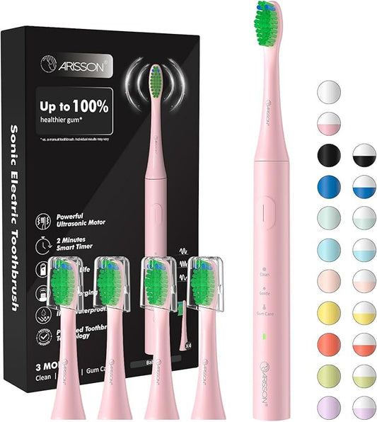 [2024 Newer Version] ARISSON Sonic Electric Toothbrush for Adults, 1.5H Charge for 90 Days, 40,000 VPM Power Toothbrush, 2 Min Timer, [Faster Charging, Stronger Cleaning, Smarter Brushing] Baby Pink