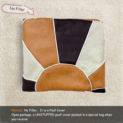 Louis Donné Unstuffed Pouf Ottoman Cover, Faux Leather Foot Stool for Foot Rest, Moroccan Style Pouffe Ottomans, 21" Round Handmade Small Bean Bag Covers for Storage, Footstools for Living Room