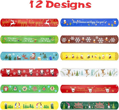JoFAN 48 PCS Christmas Slap Bracelets Christmas Toys for Kids Boys Girls Toddlers Christmas Party Favors Stocking Stuffers Gifts