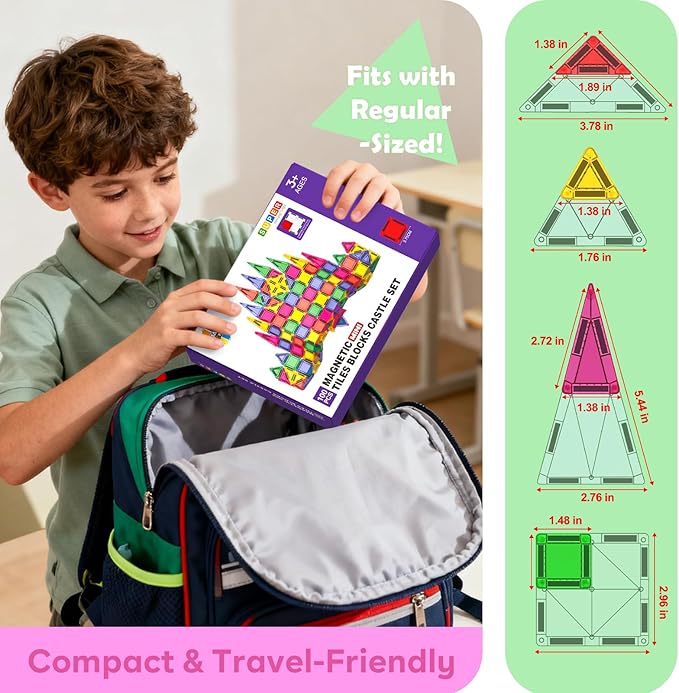 Magneverse 100 PCS Mini Magnetic Tiles - Travel Magnetic Tiles, Micro Magnet Travel Toy for Kids Ages 3+, STEM Educational Building Set Construction Toys, Boys Girls Toddlers Birthdays Gifts