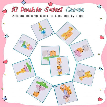 Toddler Toys Wooden Animal Blocks - Sorting & Stacking Montessori Toys for 3 4 Year Old Boys Girls, 10Pcs Wood Blocks with Storage Bag, Kids Educational Puzzle Balance Toys Birthday