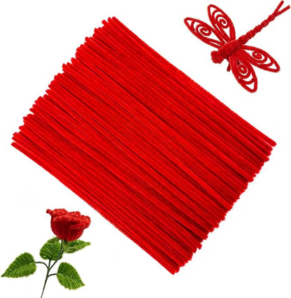 Red Pipe Cleaners Craft Bulk,Valentine's Day Gift,100Pcs Chenille Stems Hand Crafts,Flowers DIY Craft Supplies for Home/Christmas Arts and Crafts Decorations,Sensory Toys for Ages 8-13,Family Games