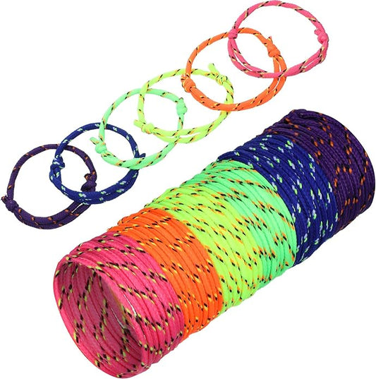 WILLBOND 216 Neon Friendship Bracelets Bulk for Kids Birthday Classroom Student Gift Adjustable Paracord Bracelets Rope Woven Neon Colors Valentine Day Gift Girls Boy Party Favors