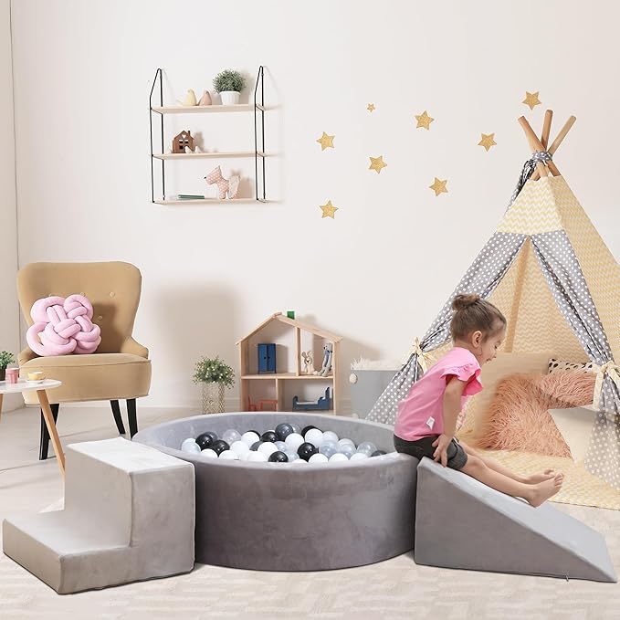 Foam Ball Pit with Play Block for Toddlers Ball Pool Climbing Block Soft Play Equipment for Babies Kids Children Indoor Outdoor Active Play Structure (Ball Pit, Stair, Slope)