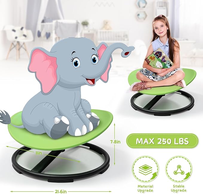 Kids Sensory Swivel Chair, Sensory Spin Chair for Autism Kids, Body Coordination Training Chair, Spin Seat, Metal Base, Non-Slip Design, (Green)