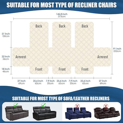 TAOCOCO 100% Waterproof Recliner Covers, Recliner Sofa Covers with Leg Straps, Reversible Recliner Couch Cover for Reclining Chair, Washable Couch Protector for Pets Kids(3 Seater, Sky Blue)