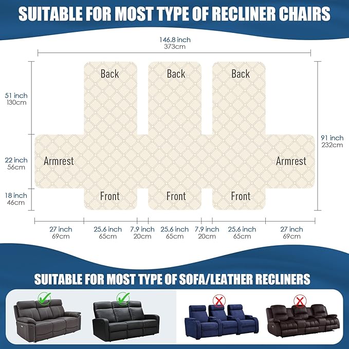 TAOCOCO 100% Waterproof Recliner Covers, Recliner Sofa Covers with Leg Straps, Reversible Recliner Couch Cover for Reclining Chair, Washable Couch Protector for Pets Kids(3 Seater, Brown)