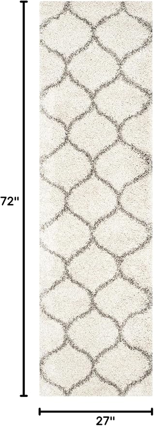 SAFAVIEH Hudson Shag Collection Runner Rug - 2'3" x 6', Ivory & Grey, Moroccan Trellis Design, Non-Shedding & Easy Care, 2-inch Thick Ideal for High Traffic Areas in Living Room, Bedroom (SGH280A)