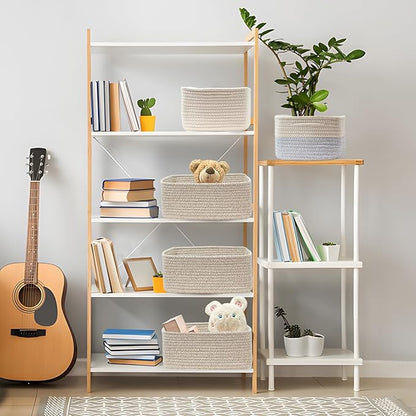 COMFY-HOMI 13" x 8.5" x 5.1" Storage Baskets for Organizing | Cotton Rope Woven Basket | Toy Storage Bin Box | Basket for Shelves, Closet Organizer Bin, Decorative Closet Shelf, 3 Pack, All brown