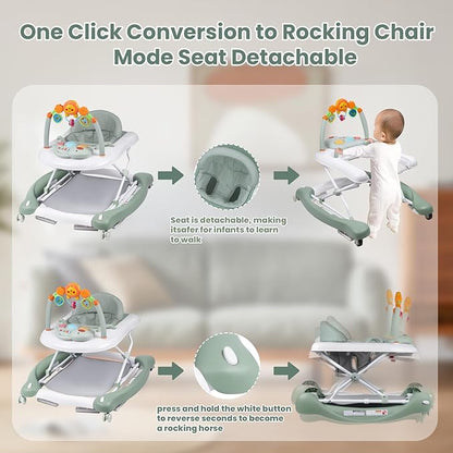 Boyro Baby Baby Walker, 5-in-1 Baby Walkers for Boys and Girls 6-12 Months with Bouncer, Removable Footrest, Feeding Tray & Music, Foldable & Adjustable Activity Walker for 6-18 Months Toddler Infant