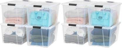 IRIS USA 72 QT Plastic Storage Box with Lid and Latches - 8 Pack - BPA-Free, See-Through Organizing Solution, Durable Nestable Stackable Containers, Secure Pull Handle - Clear