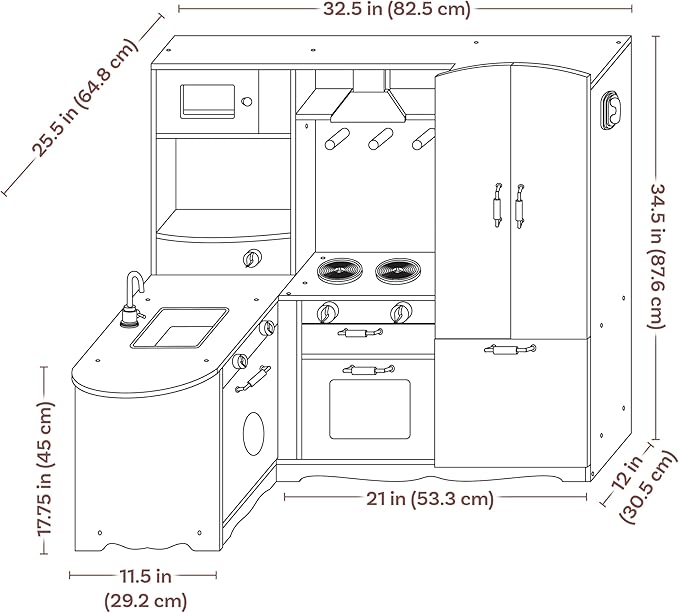 Sunnydaze Cozy Corner Interactive Play Kitchen Set for Kids - Wooden Kitchen Playset with Stainless Steel Accessories - White