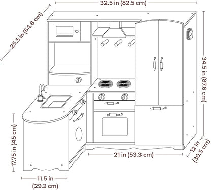 Sunnydaze Cozy Corner Interactive Play Kitchen Set for Kids - Wooden Kitchen Playset with Stainless Steel Accessories - White