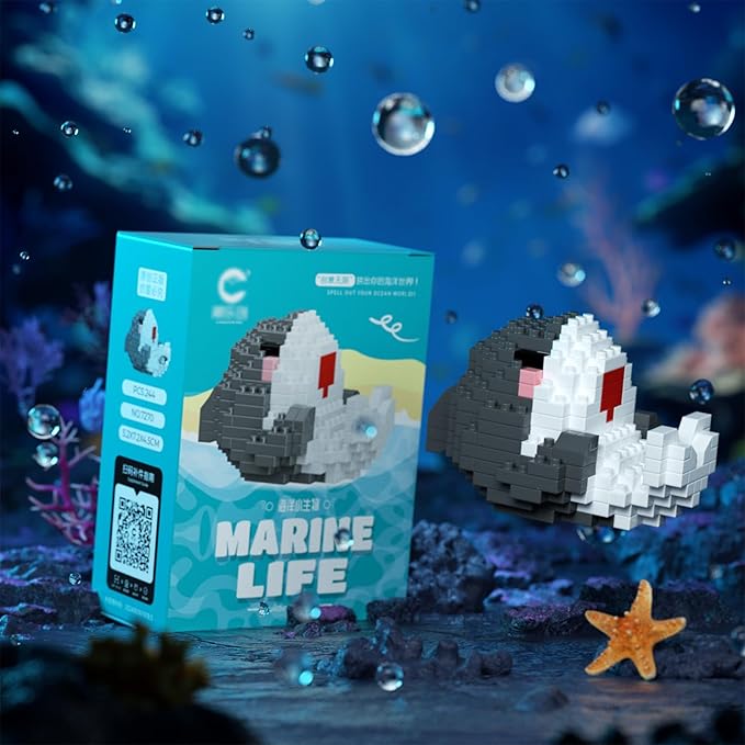 Marine Animals Building Blocks Sets Mini Building Blocks Ocean Animal Sea Creatures Building Blocks Set Mini Building Blocks Toys STEM Gifts for Kids Adult(Shark)