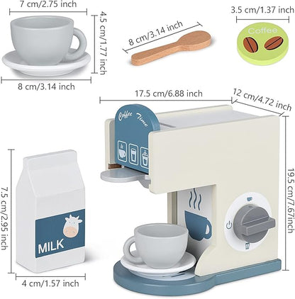 Play Kitchen Accessories Kids Wooden Coffee Maker Toy Espresso Machine Toddler Toy Kitchen Sets for Girls and Boys (Coffee Maker) (White)