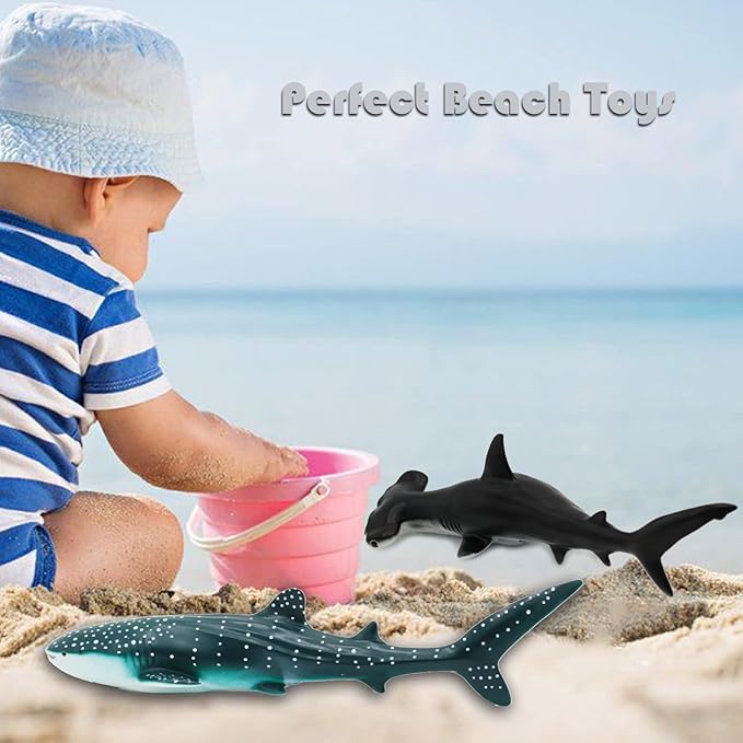 Gemini&Genius Whale Shark Hammerhead Shark Toys for Kids, Sea Animal Action Figures Ocean Model Toy Set for Kids Play or Display, Gift, Educational, Role Play, Swim, Bath and Collection for Toddlers