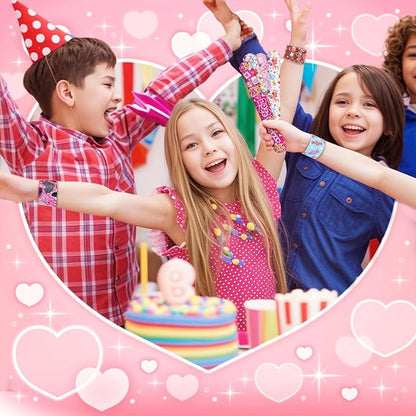 LovesTown 48PCS Valentines Day Slap Bracelets, Red Slap Wristbands Assorted Valentine Snap Bracelets for Kids Gift Exchange Valentine Party Favors