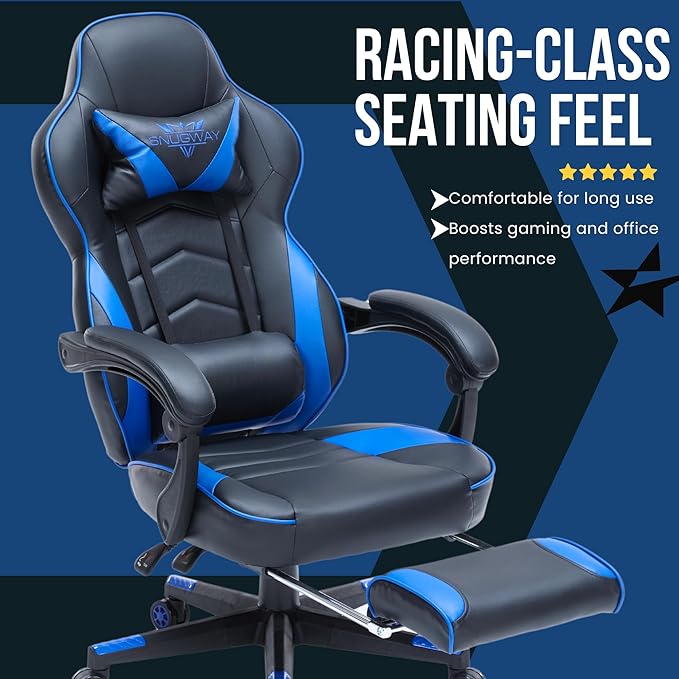 Gaming Chair High Back Ergonomic Racing Computer Desk with Comfortable Lumbar Support and Headrest Girl Gamer Height Adjustable