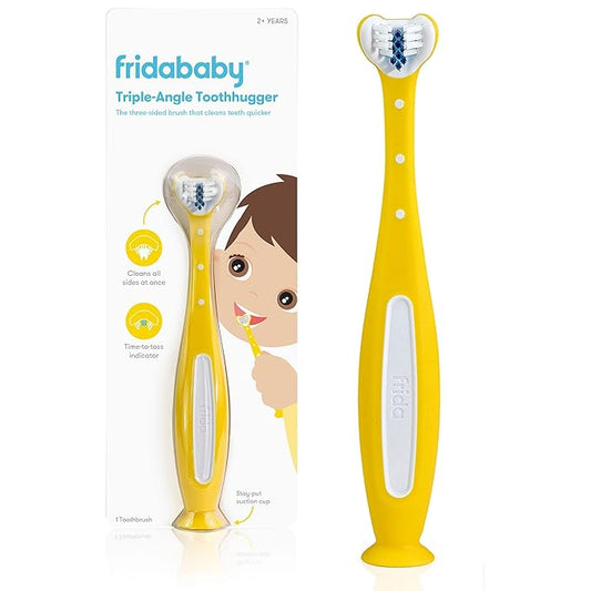 Frida Baby Triple-Angle Toothhugger Training Toddler Toothbrush | Toddler Toothbrush 2 Years and Up, Cleans All Sides at Once | Yellow