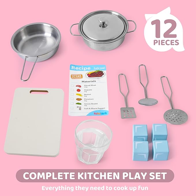 Play Kitchen Set for Toddlers, Wooden Toy Playset with Real Lights & Sounds, Double-Door Fridge, Ice Maker & Cookware Accessories, Pretend Play Kitchen Set for Kids, Gift for Ages 3+