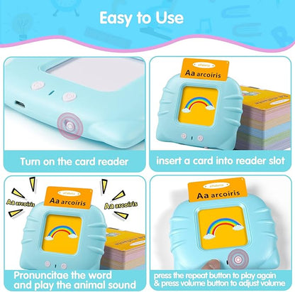 QuTZ ABC Learning Flash Cards for Toddlers 2-4 Bilingual Spanish English, Autism Toys, Speech Therapy Toys, Educational Learning Talking Sight Words Flash Cards for Boys and Girls, 275 Sight Words