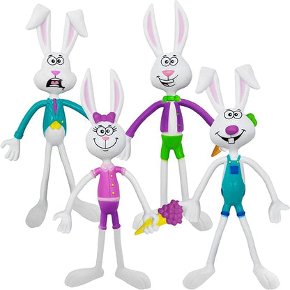 ArtCreativity Bendable Easter Bunny Figurines, Set of 8, Easter Toys for Kids with 4 Colorful Designs, Easter Basket Stuffers for Toddlers, Stress Relief Fidget Toys for Kids, Great Gift for All Ages