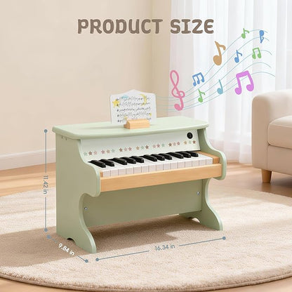 Freniland Wooden Kids Piano, 25 Keys Mini Piano Keyboard for Toddlers, Premium Music Educational Instrument for Boys and Girls Age 3+ (Green)