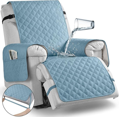 TAOCOCO Waterproof Recliner Chair Cover Sofa Slipcover, Pet Cover for Small Recliner Chair with Elastic Straps, Washable Reclining Chair Cover Recliner Furniture Protector (23'' Small, Sky Blue)