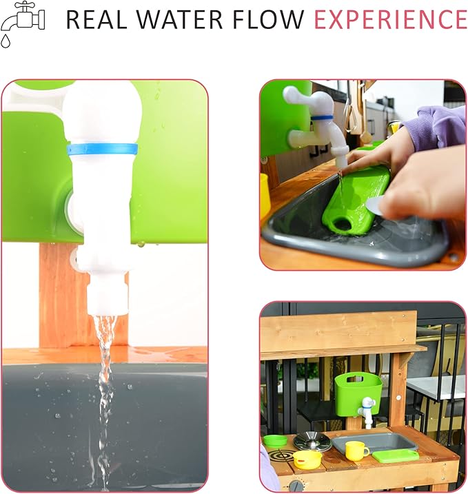 Mud Kitchen, Play Kitchen, Kitchen Accessories and Garden Sink, Kids Outdoor Kitchen Playset with Faucet, Mud Kitchen for Kids Outdoor