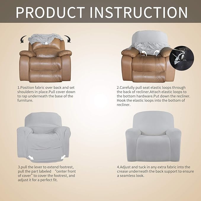 Easy-Going Oversized Recliner Stretch Sofa Slipcover Sofa Cover 1 Piece Furniture Protector Couch Soft with Elastic Bottom Kids,Polyester Spandex Jacquard Small Checks(Oversize Recliner,Silver Gray)