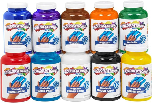 Colorations Washable Finger Paint for Kids, Each 16 fl oz, 10 Colors, Non-Toxic Paint, Kids Finger Paint,Sensory Finger Paint, Kids Paint, Hand Painting, Kids Fingerpaint, Finger Paint for Toddlers