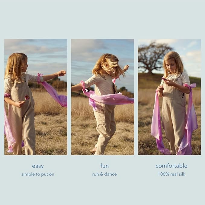 Sarah's Silks Wrist Streamers | 100% Silk Montessori and Waldorf Toys | Rhythm Ribbons for Dance, Imaginative, and Pretend Play | Includes 2 Pieces (Blossom)