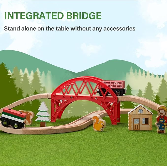 36 PCS Christmas Wooden Train Set Toy for Toddler Kids, Expandable Changeable Wooden Train Track for Boys & Girls 3-7, Christmas Birthday Gift, fits for Brio,Thomas, Melissa and Doug