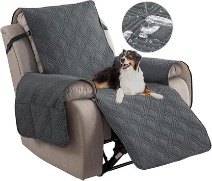 Easehomey 100% Waterproof Recliner Chair Covers, Non Slip Dog Chair Cover Furniture Protector Washable Chair Cover with Pocket, Elastic Straps for Kids,Pets,Dogs (Dark Gray, 23.6")