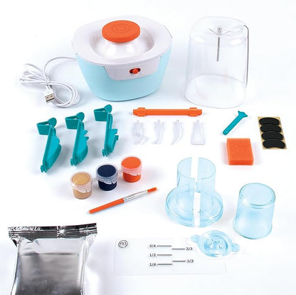 Make It Real Mini Pottery Studio - 26-Piece DIY Pottery Kit with Mess-Free Air Dry Clay - Create 10 Miniature Projects, Beginner to Master Levels - Innovative Centering Tool - Great for Kids Ages 8