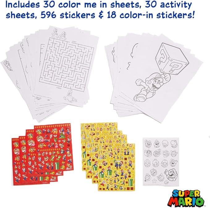 Innovative Designs Mario Brothers Super Mario Deluxe Activity Set with Carrying Tin, Coloring Sheets, Tattoos, Stickers, & Art Supplies