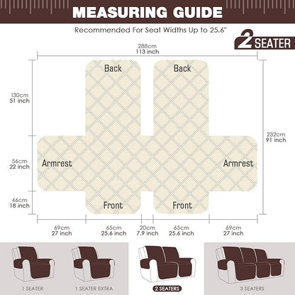 TAOCOCO Loveseat Recliner Cover Non-Slip Sofa Slipcover, Pet Cover for Loveseat Recliner with Elastic Straps, Washable Reclining Loveseat Cover Recliner Furniture Protector (2 Seater, Coffee)