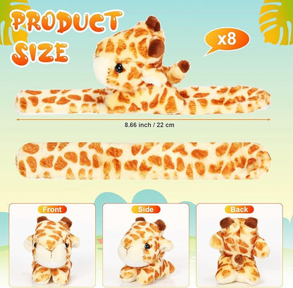 Lenwen 8 Pcs Stuffed Animal Slap Bracelets for Kids Plush Animals Slap Bracelets Bulk Cute Tiger Giraffe Turtle Koala Bracelets Wrist Animals for Girls Boys Valentine's Day Party