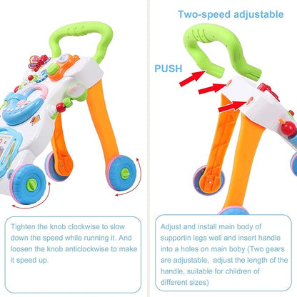 Baby Play Gym Mat, Baby Gym Activity Center, Baby Walker with Music and Light, Push Toys for Toddlers 1-3 for Learning to Walk