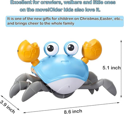 Plnmlls Crawling Crab Baby Toy - Tummy Time Toys-with Music and LED Light,Walking Crab Toy for 0-6 6-12 12-18 36 Months Walking Toddler Birthday Gift(Azure）