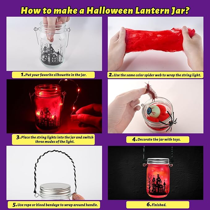 Halloween Crafts for Kids, 8 PCS Halloween Mason Jar with Accessories for DIY Craft, Halloween Art Party Favor Supplies, Halloween Decoration Trick or Treating, Classroom Halloween Art Activities