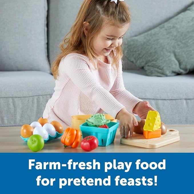 Learning Resources New Sprouts Farm-to-Table Fresh Market, 27 Pieces, Ages 18 Months+, Play Food for Kids Kicthens, Grocery Store Pretend Play, Play Kitchen Accessories