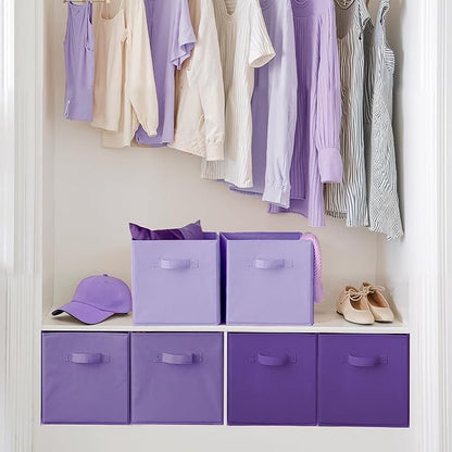 Cupic Cupid 13 Inch Storage Cube, Fabric Cube Storage Bin with Handles, Storage Cube Organizer for Clothes and Toys, Collapsible Cube Bins for Closet, Shelves, Nursery, 6-Pack, Purple Gradient